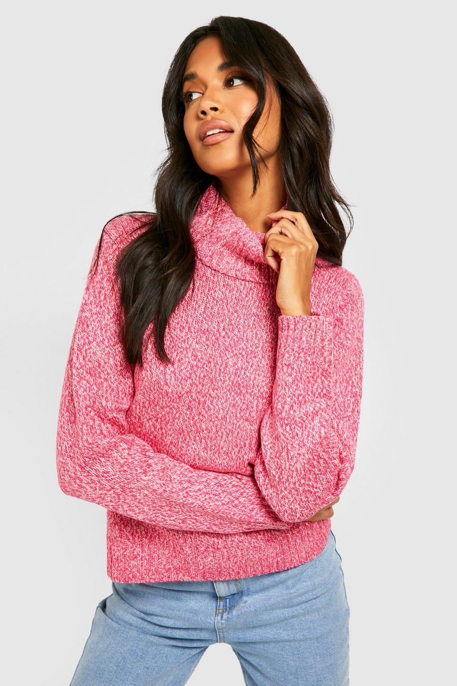 Pink Marl Knit Turtleneck Crop Sweater image number 1