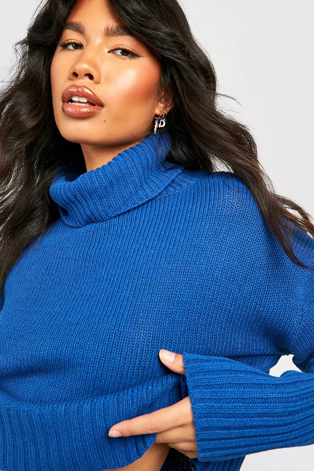 Cobalt blue roll outlet neck jumper