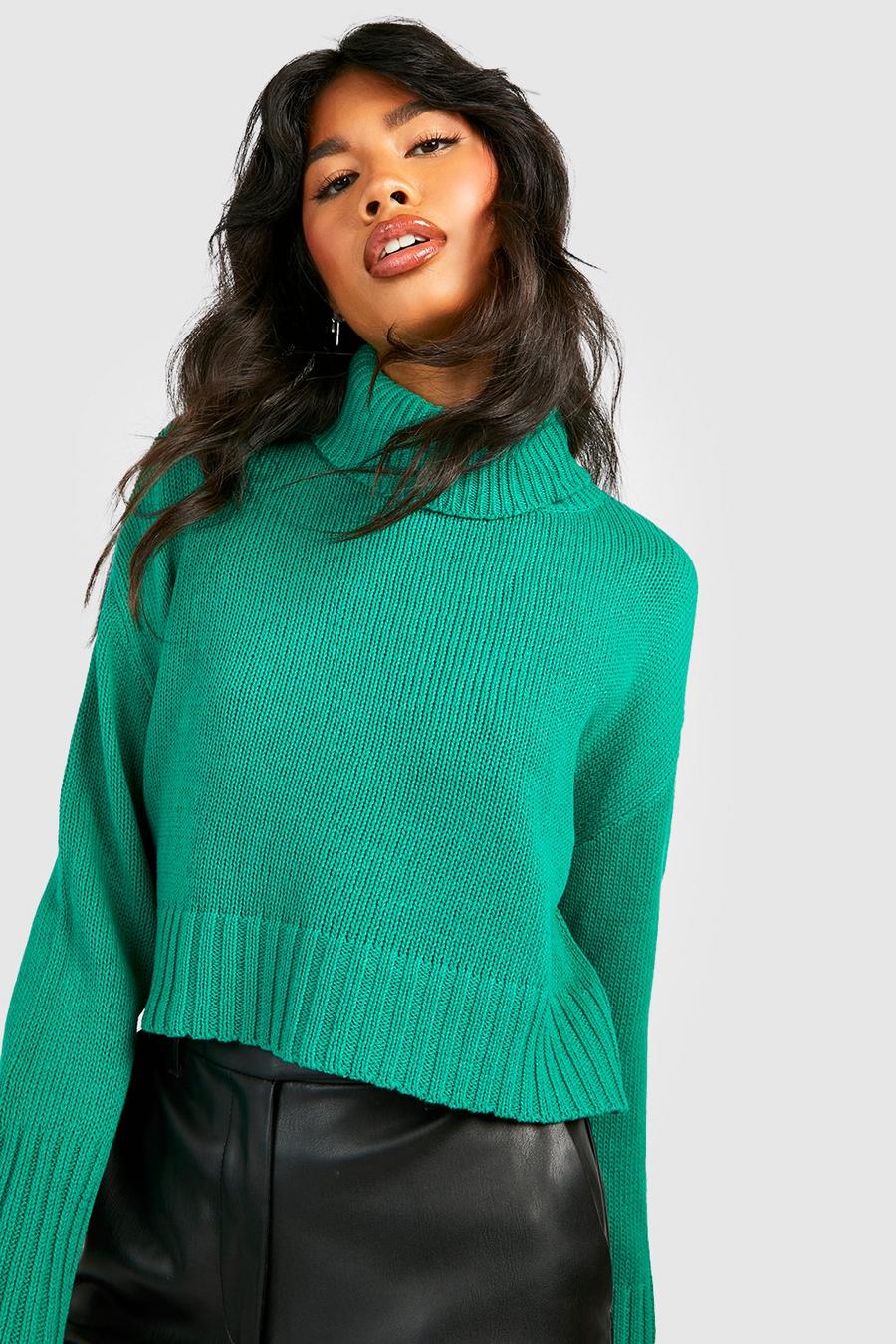 Pullover corto a collo alto in maglia in colori accesi, Green image number 1