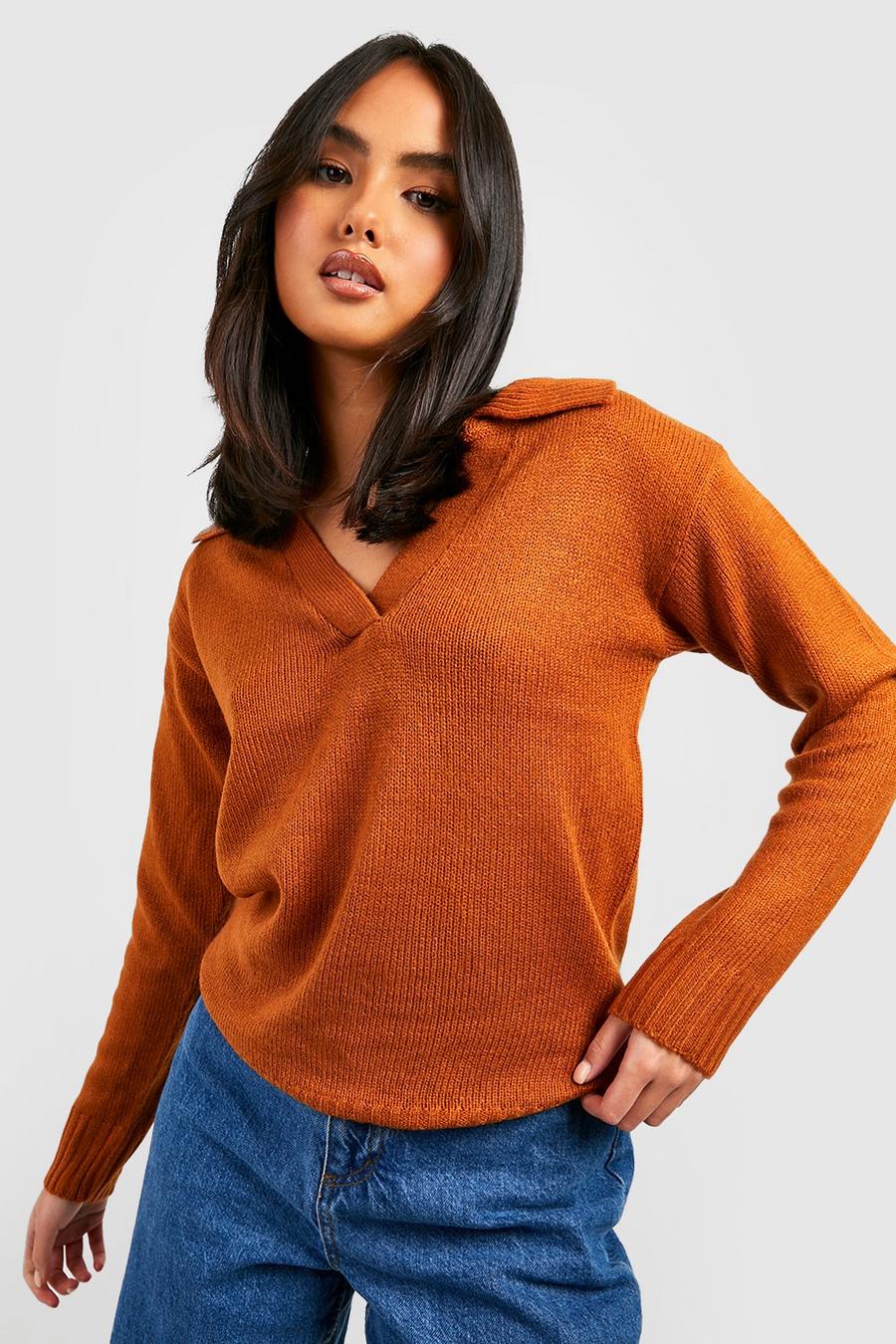 Rust orange Polo Collar Sweater image number 1