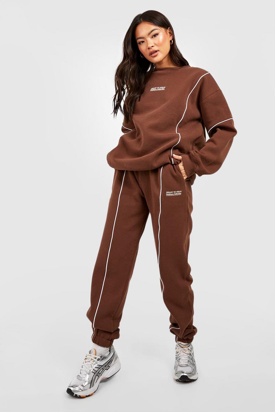 Chocolate Seam Detail Sweater Tracksuit image number 1