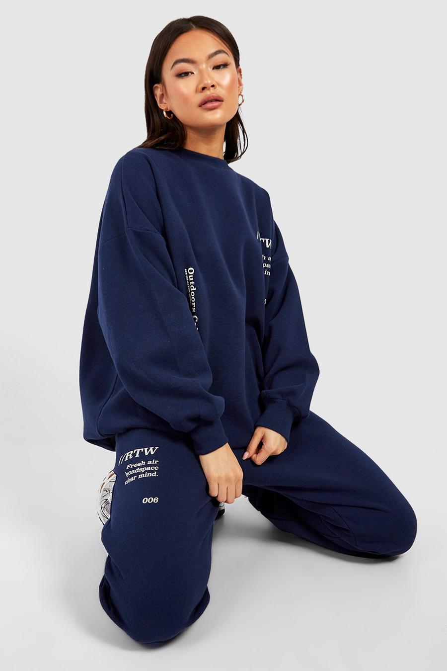 Navy Multi Embroidered Sweater Tracksuit  image number 1