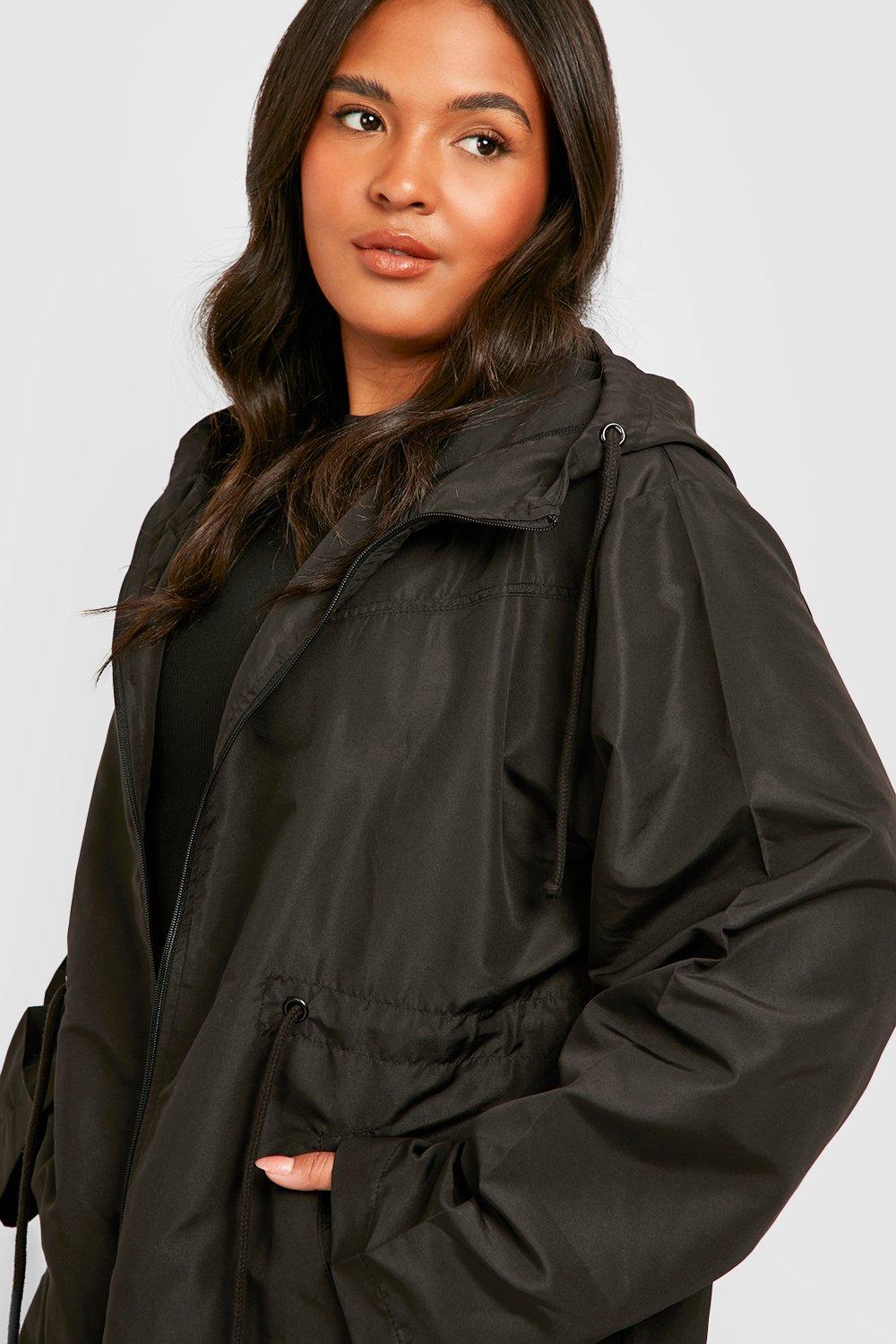 Plus Cinched Waist Lightweight Hooded Parka