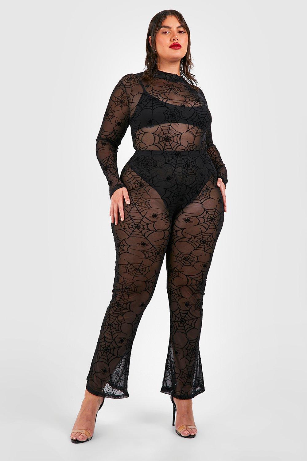 Women's Plus Halloween Spider Web Mesh Flare Trouser