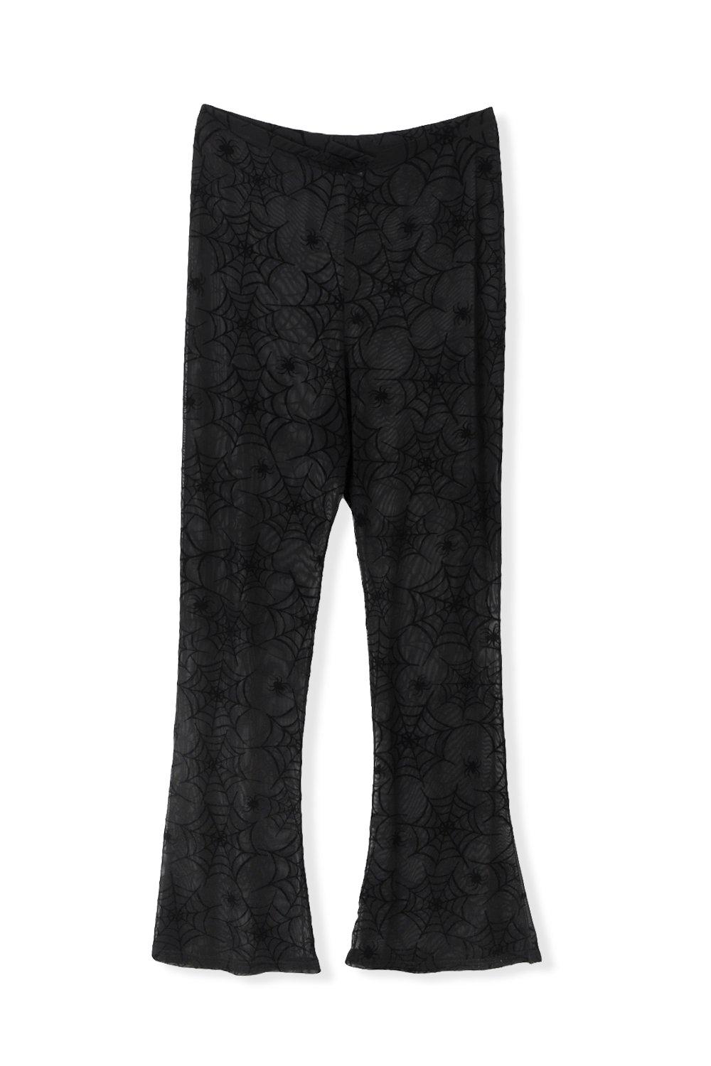 Plus Halloween Spider Web Mesh Flare Pants