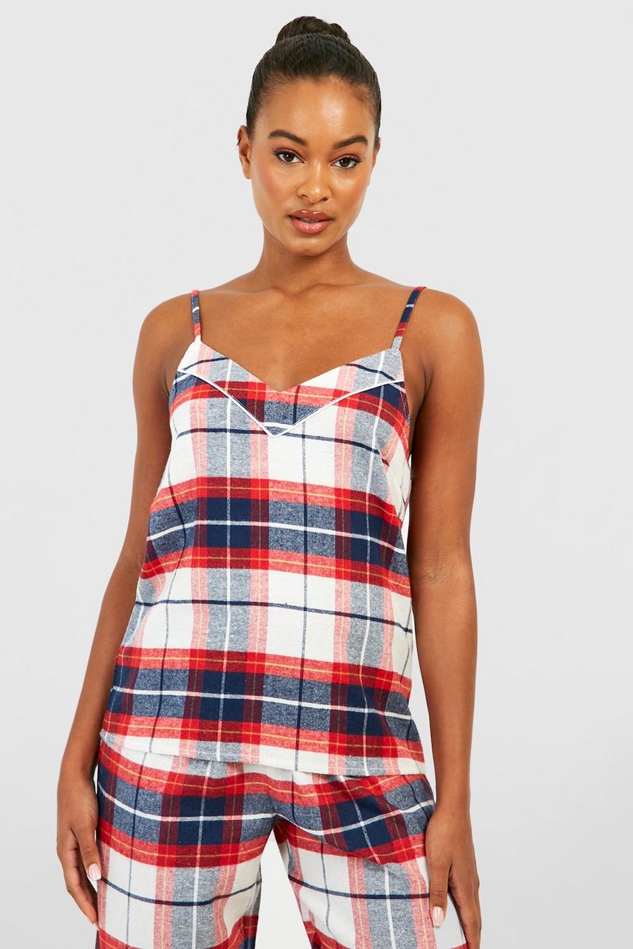 Navy Tall Mix And Match Flannel Check Pj Cami Top image number 1