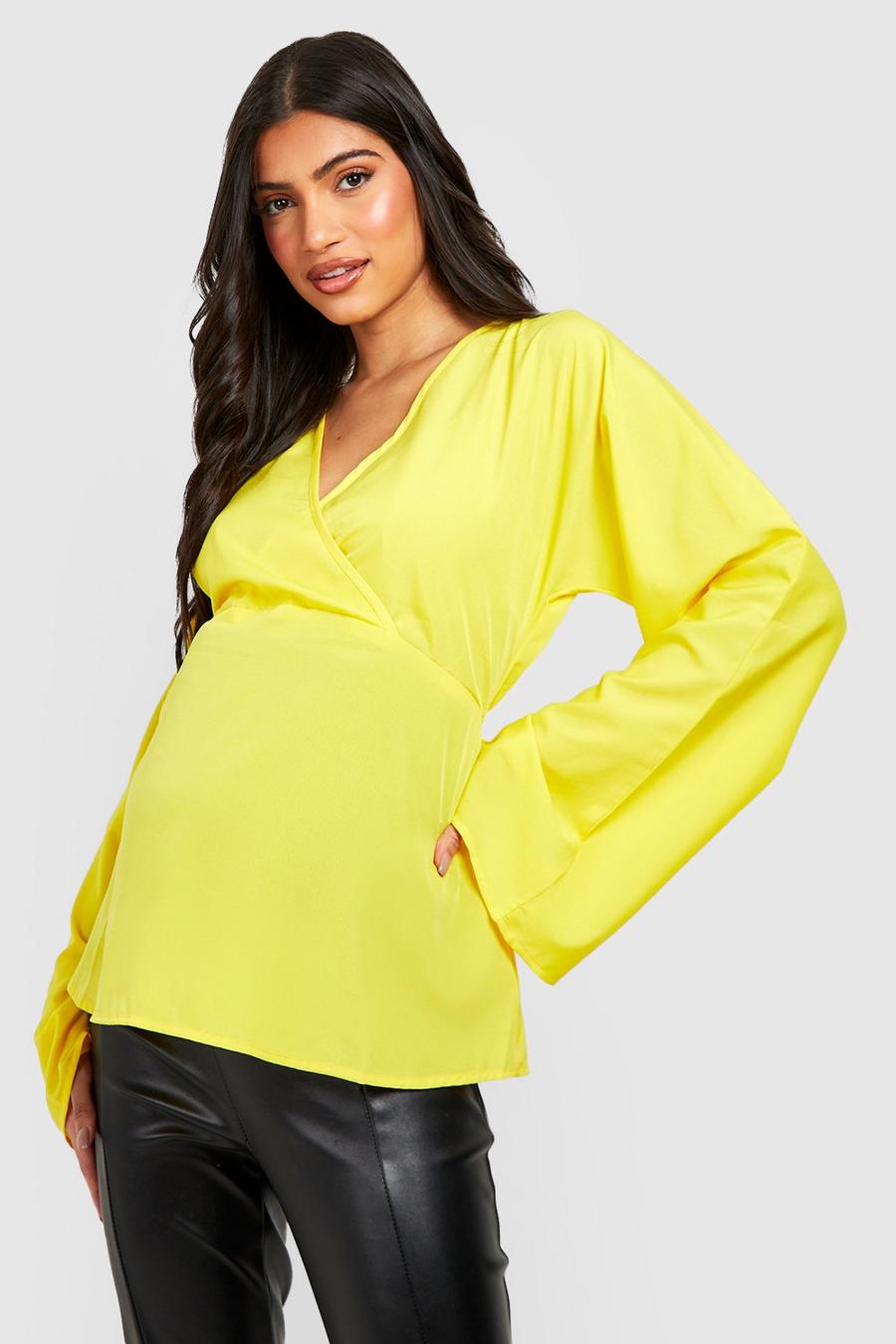 Chartreuse Maternity Kimono Sleeve Wrap Blouse image number 1