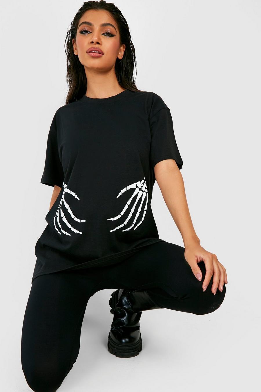 Black Maternity Skeleton Hands Halloween T-shirt