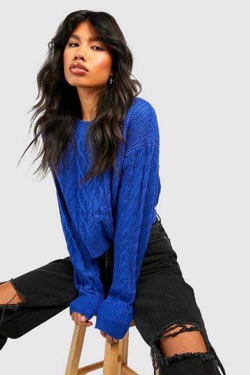 Cable Knit Crop Sweater cobalt