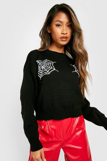 Halloween Cobweb Crop Sweater black