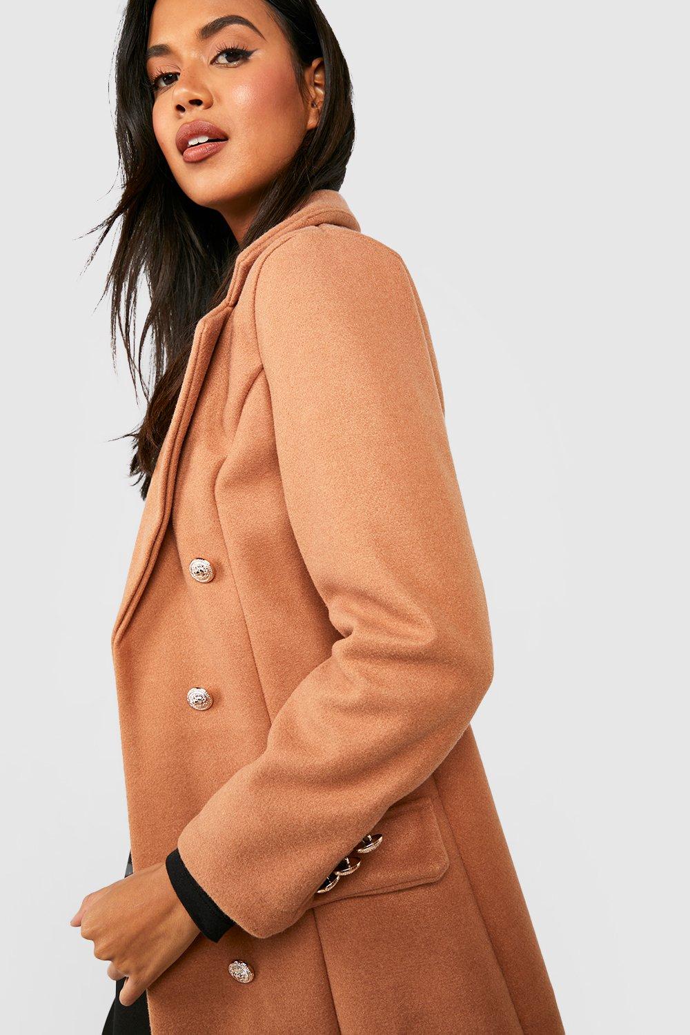 Boohoo double breasted outlet coat in camel