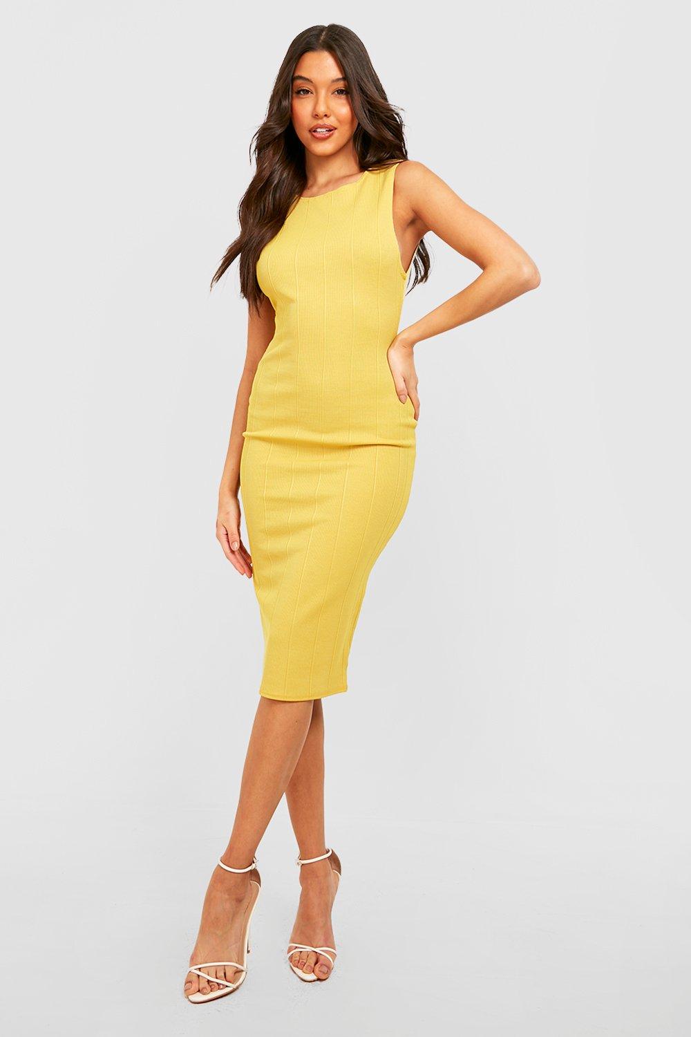 Mustard bodycon midi sales dress