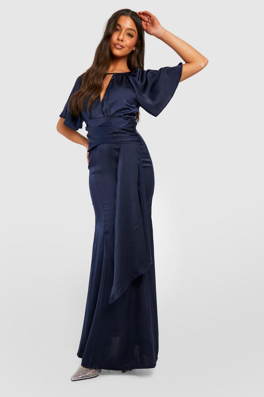 Navy Bridesmaid Chiffon Angel Sleeve Maxi Mainstream Dress image number 1