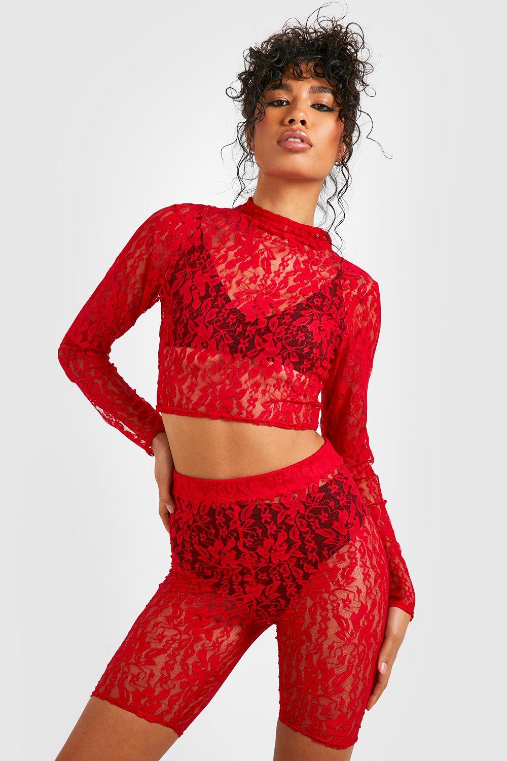 Red Snake Skin Graphic Mesh Shorts