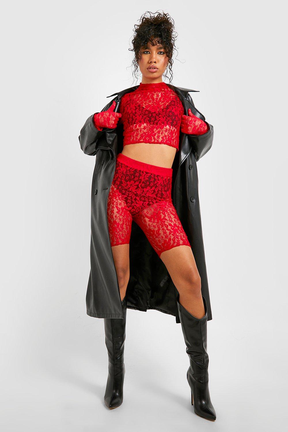 Red lace hot sale biker shorts