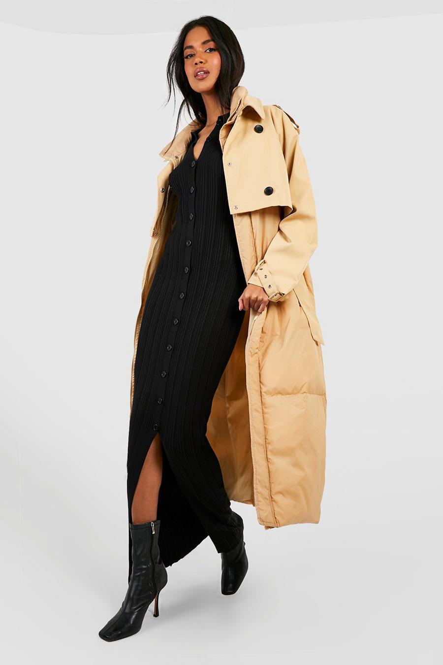 Stone beis Puffer Detail Trench Coat