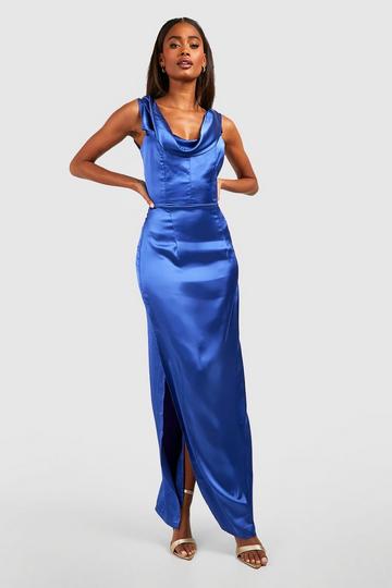 Bridesmaid Satin Cowl Neck Maxi Dress navy