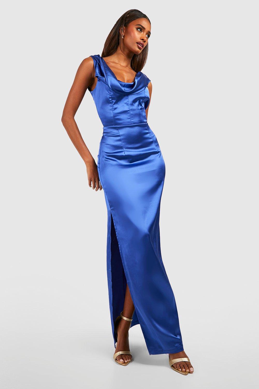 Navy cowl 2025 neck maxi dress