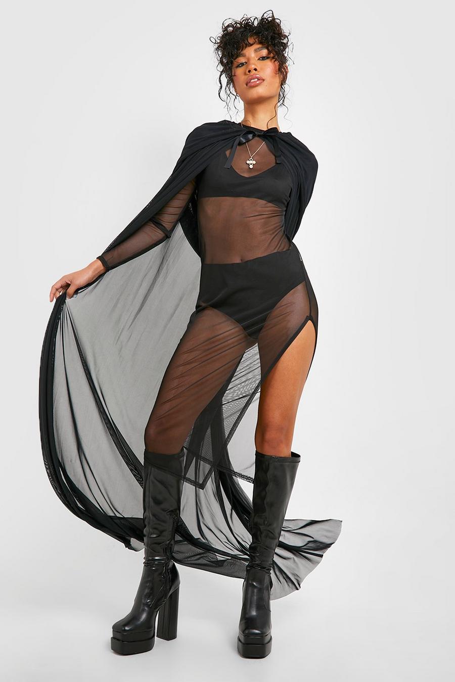 Black Halloween Mesh Side Split Midaxi Dress image number 1