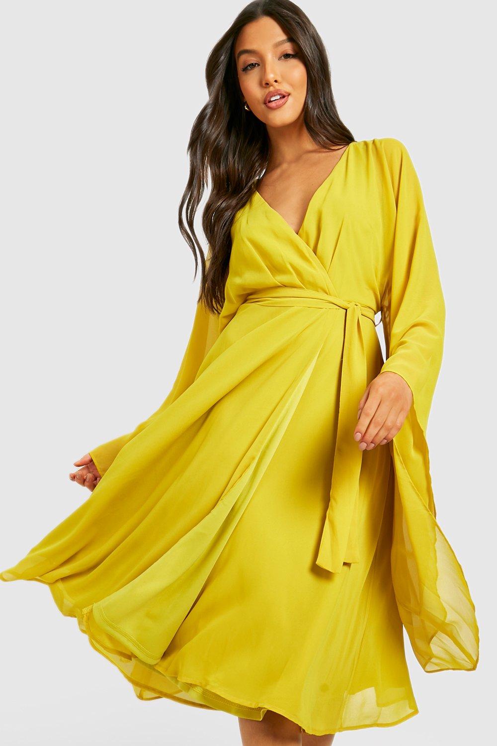 Boohoo yellow wrap outlet dress