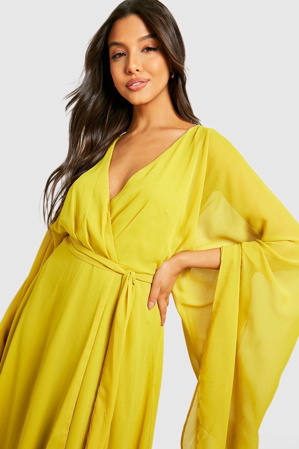 Yellow chiffon hot sale midi dress