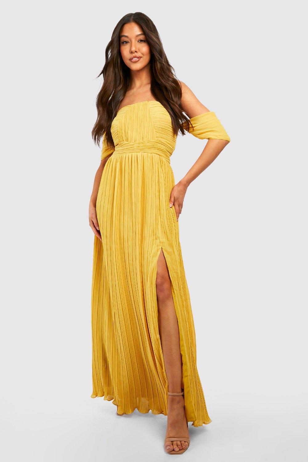 Mustard yellow clearance pleated dress