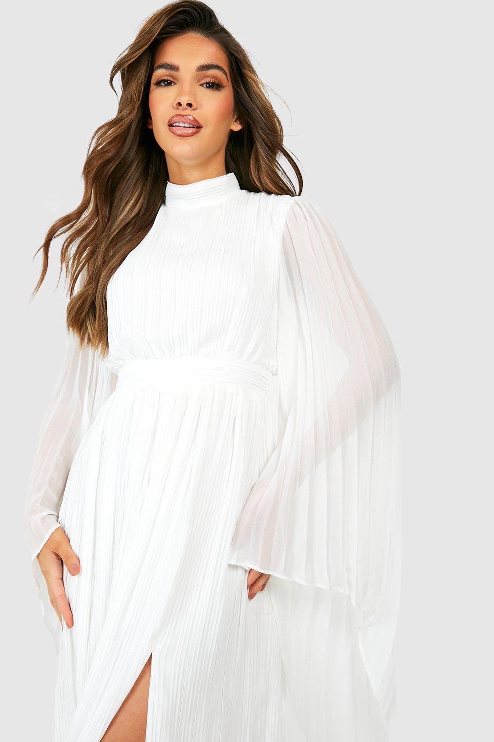 White chiffon 2024 pleated dress