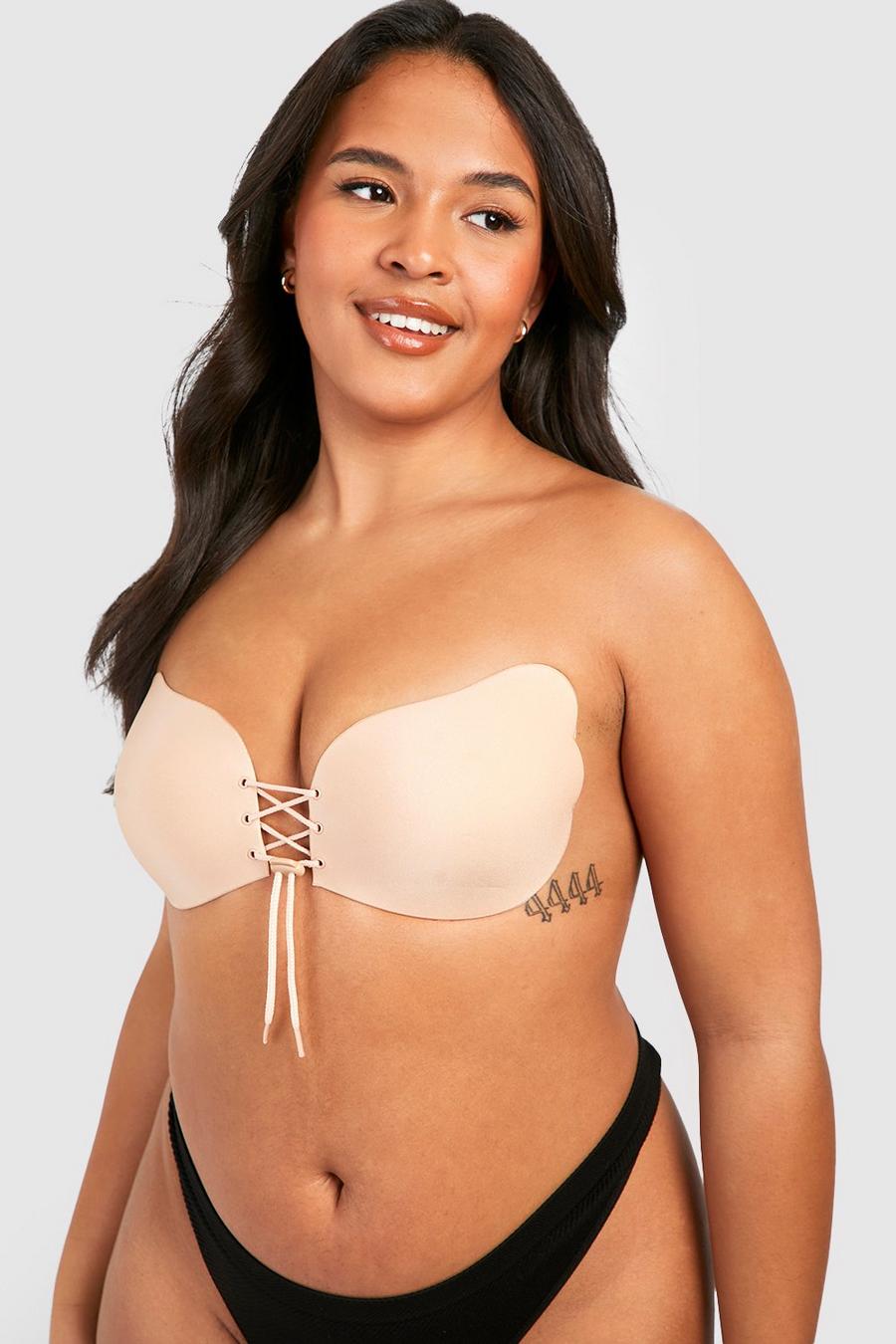 Buy Boohoo women non padded lace up bra peach Online
