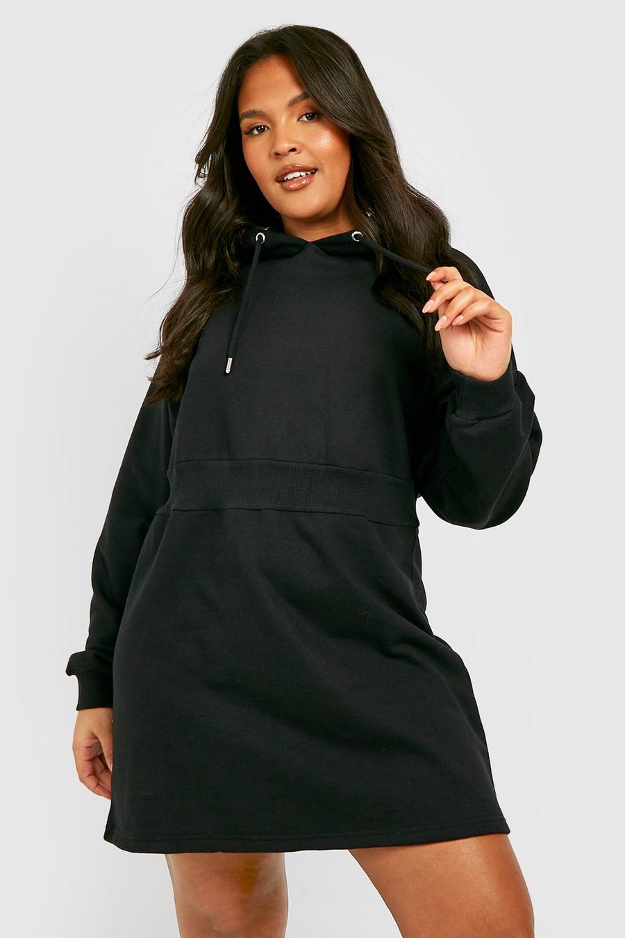 Black Plus Corset Waist Hooded Sweater Dress  image number 1