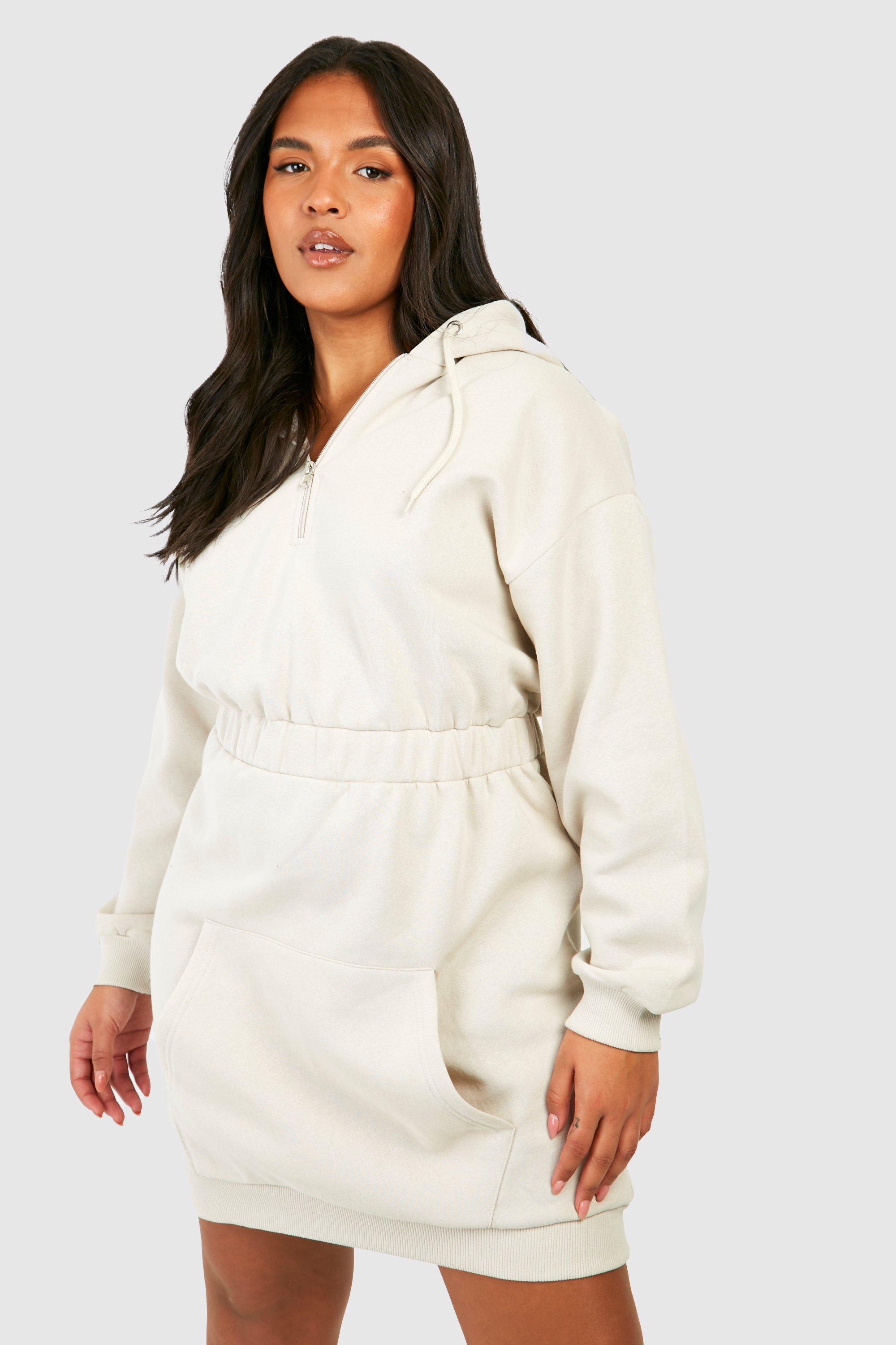 Hooded Sweatshirt Dress - Beige - Ladies