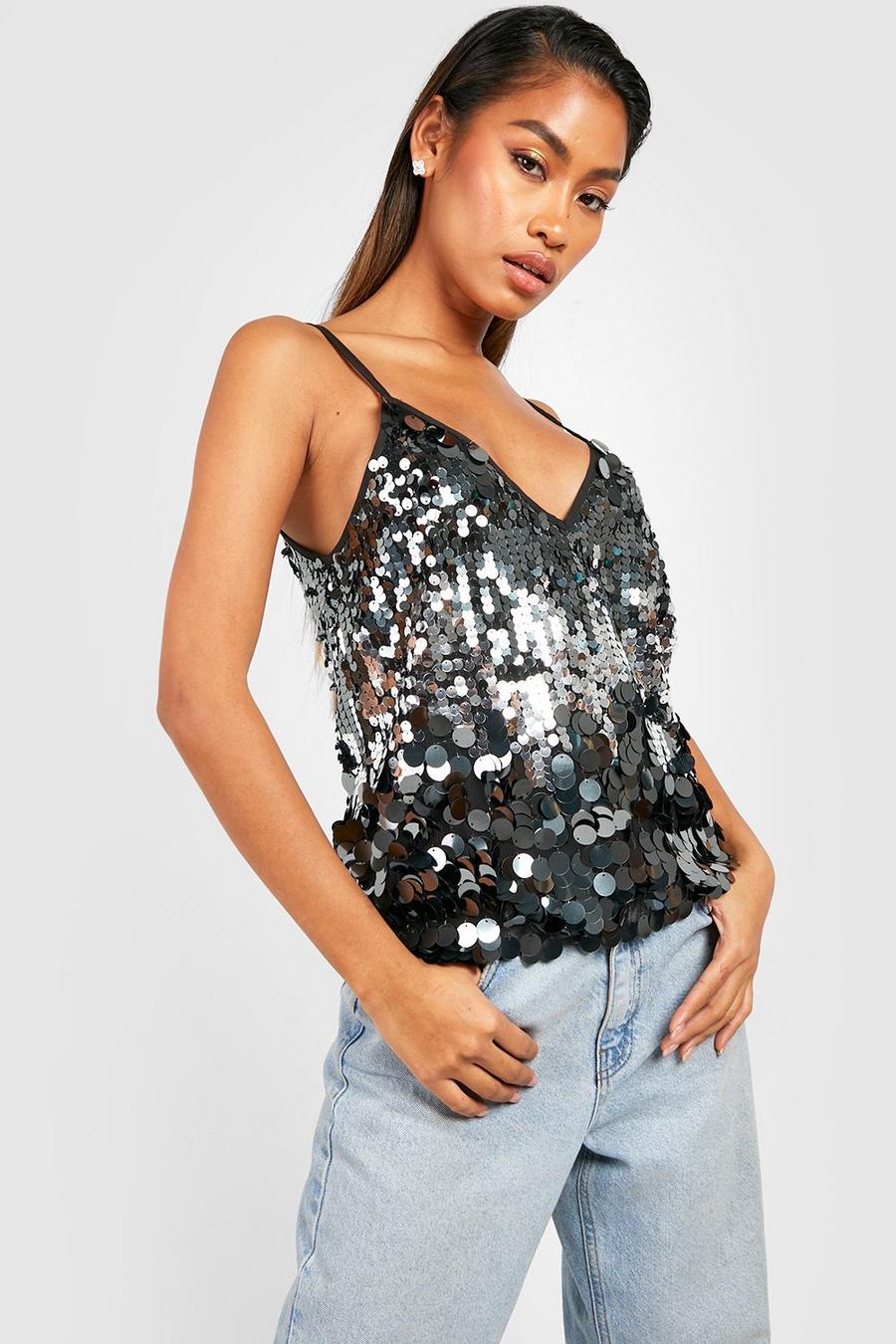 Silver Mixed Sequin Cami Top image number 1