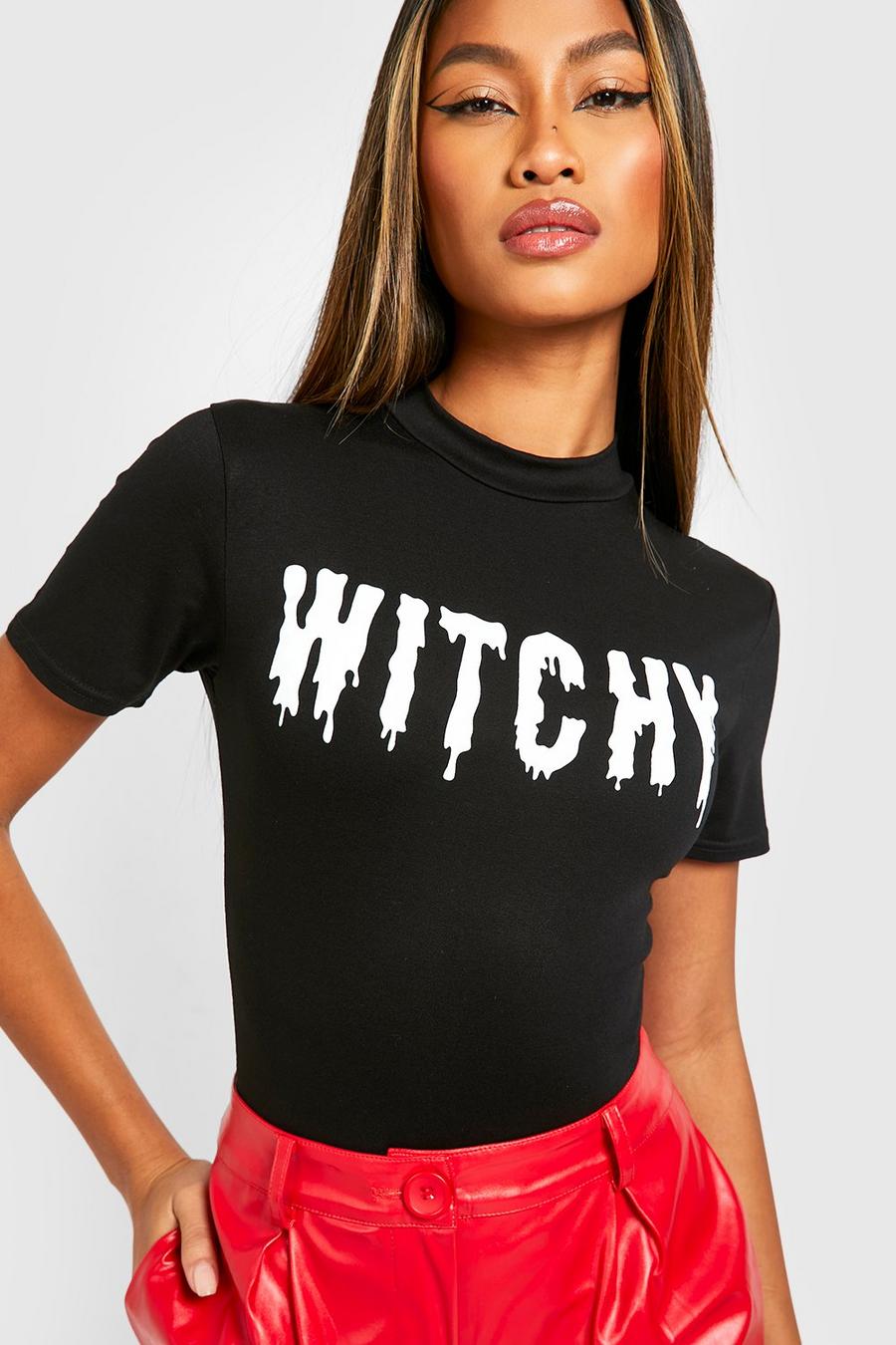 Black Halloween Witchy Short Sleeve Bodysuit  image number 1