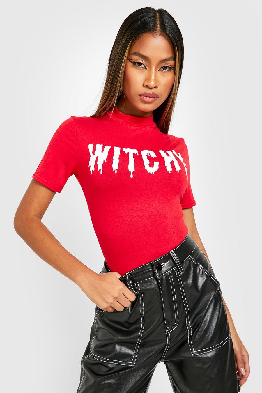 Red Halloween Witchy Short Sleeve Bodysuit  image number 1
