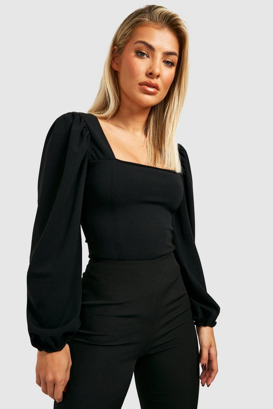 Women's Black Long Sleeve Corset Top | Boohoo UK