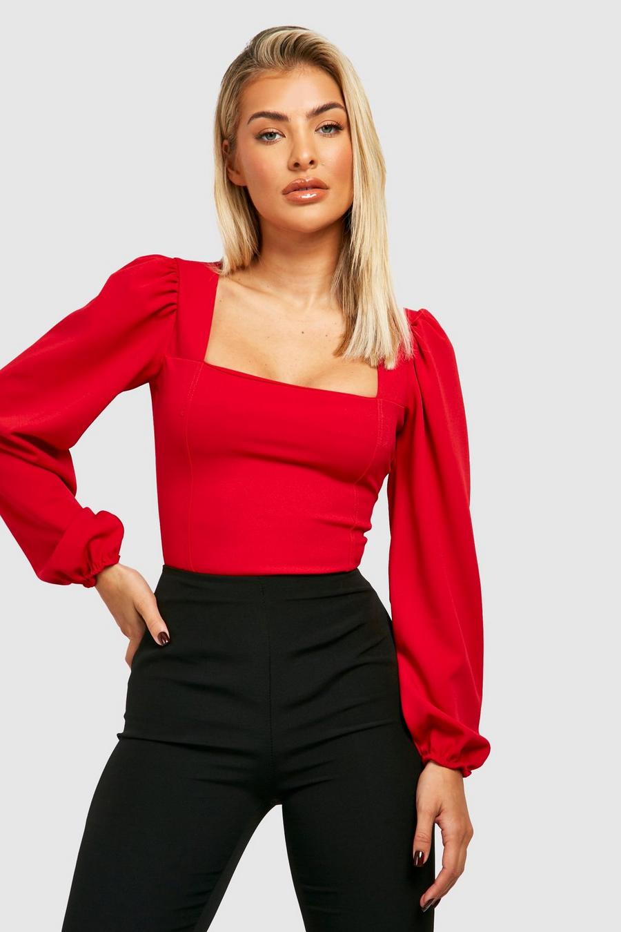 Red Long Sleeve Corset Top