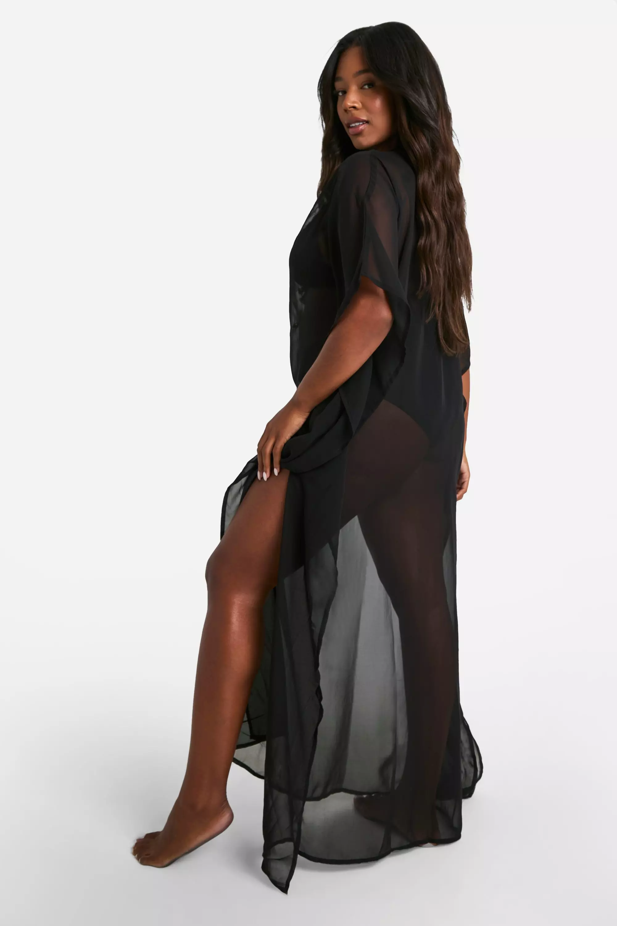 Black Plus Embellished Maxi Beach Kaftan  alternative image