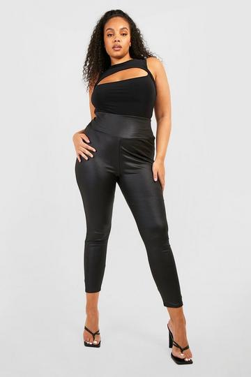 Plus Wet Look Sculpt Waist Leggings black