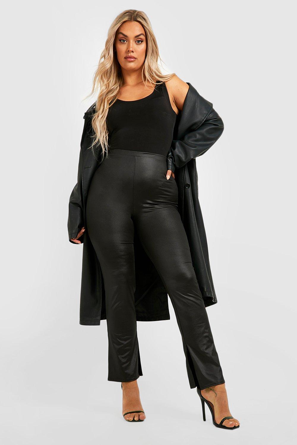 Plus Shiny Split Hem Leggings