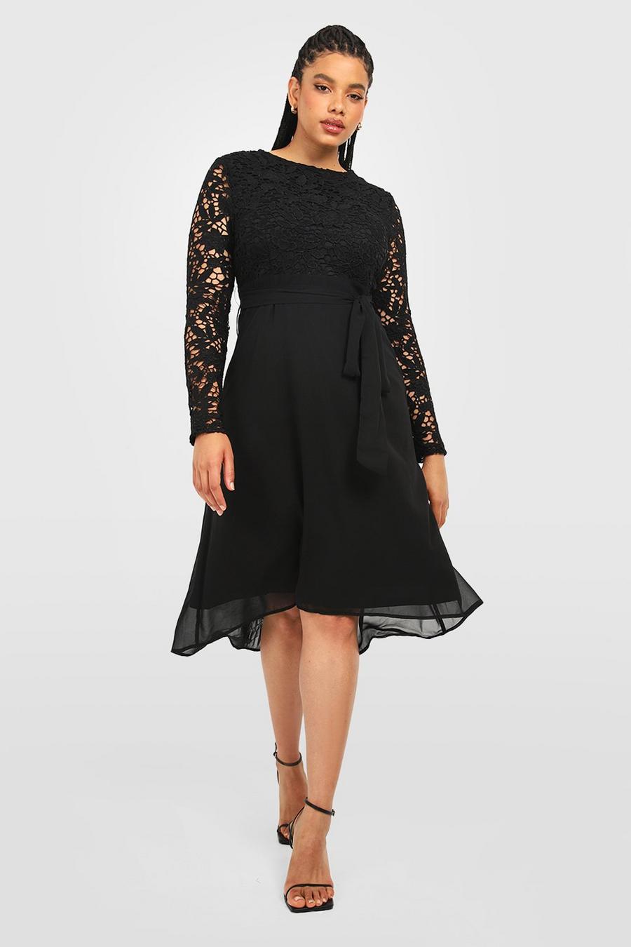 Black Plus Occasion Lace Contrast Midi Dress image number 1