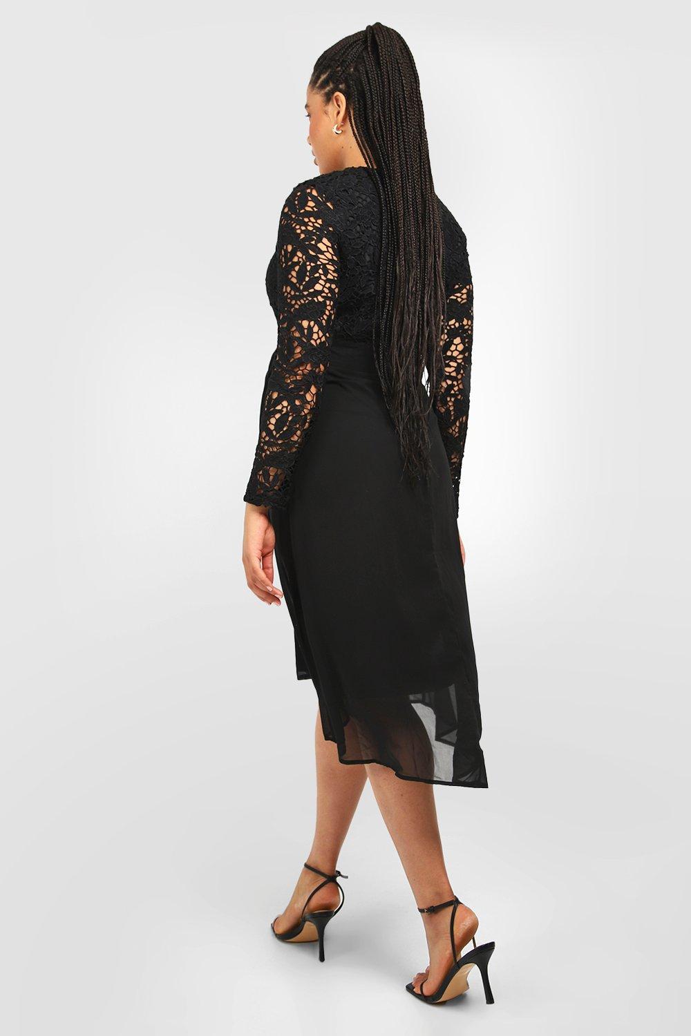 plus occasion lace contrast midi dress