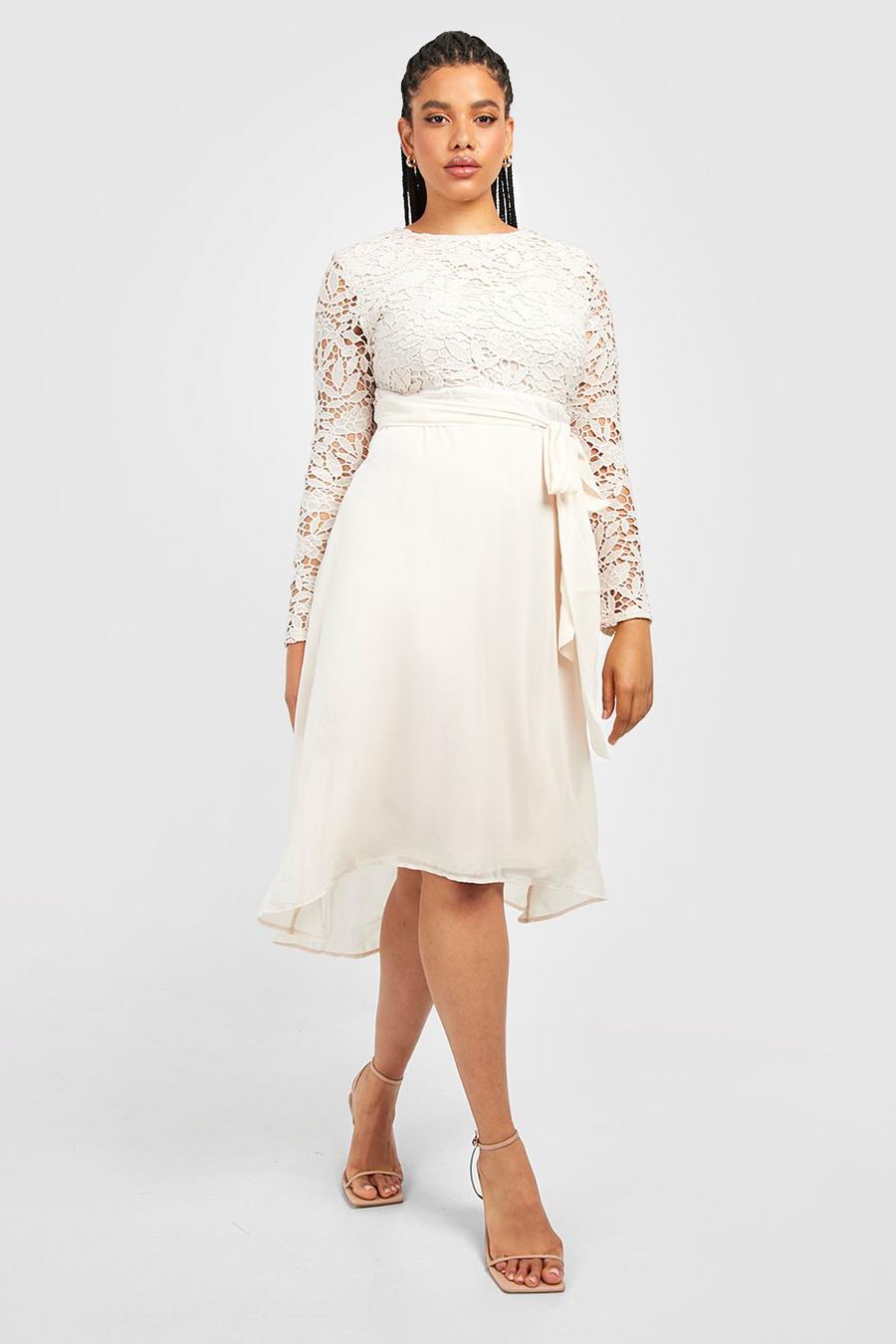Cream white Plus Occasion Lace Contrast Midi Dress