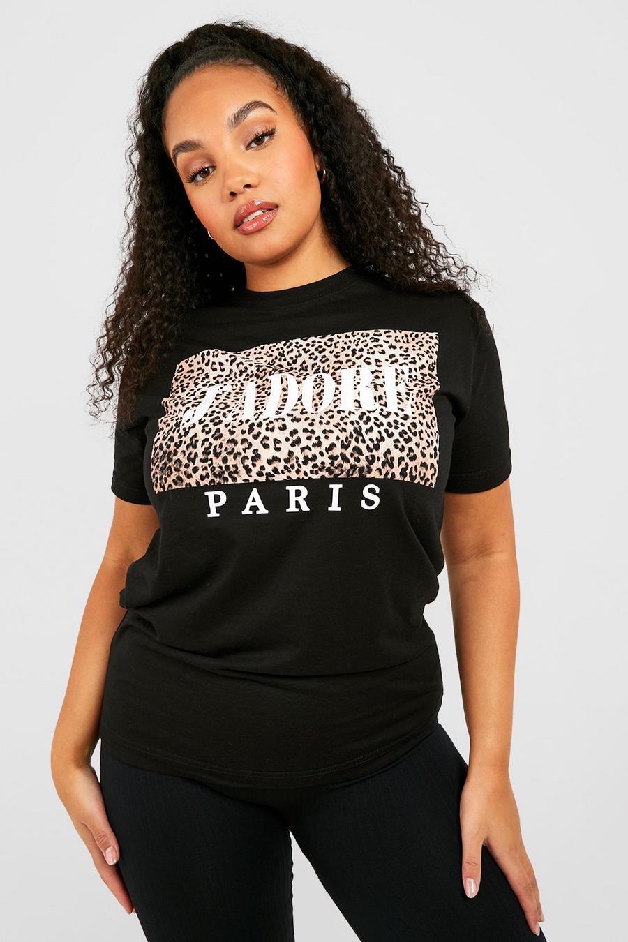 Grande taille - T-shirt à imprimé léopard et slogan J'adore, Black image number 1
