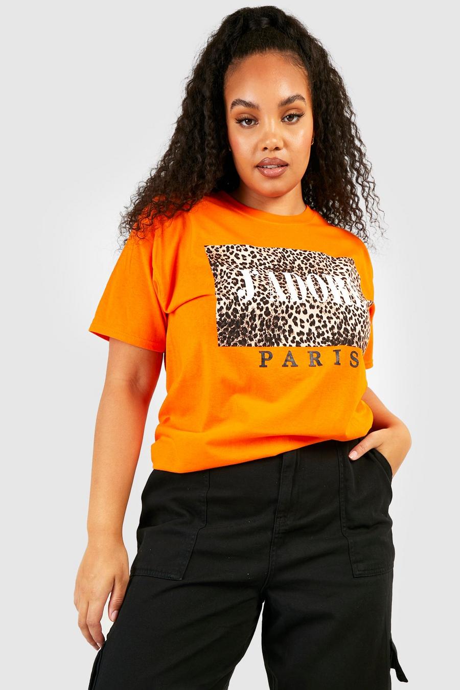 Grande taille - T-shirt à imprimé léopard et slogan J'adore, Orange image number 1