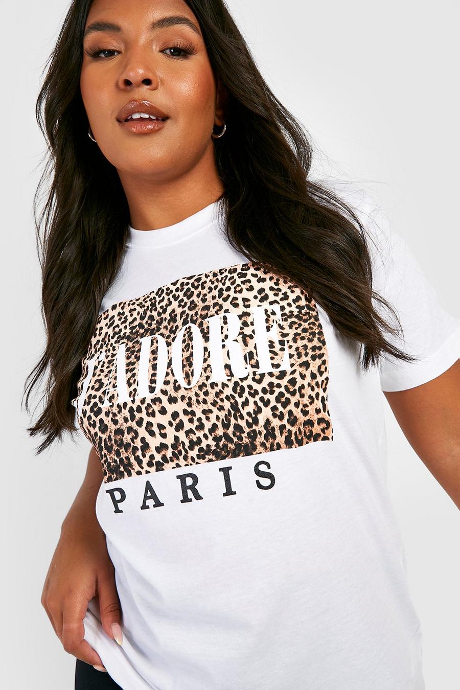 Grande taille - T-shirt à imprimé léopard et slogan J'adore, White image number 1