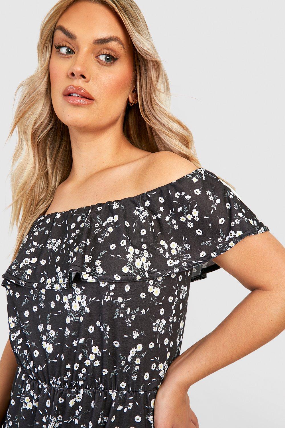 Fashion boohoo floral off the shoulder dress