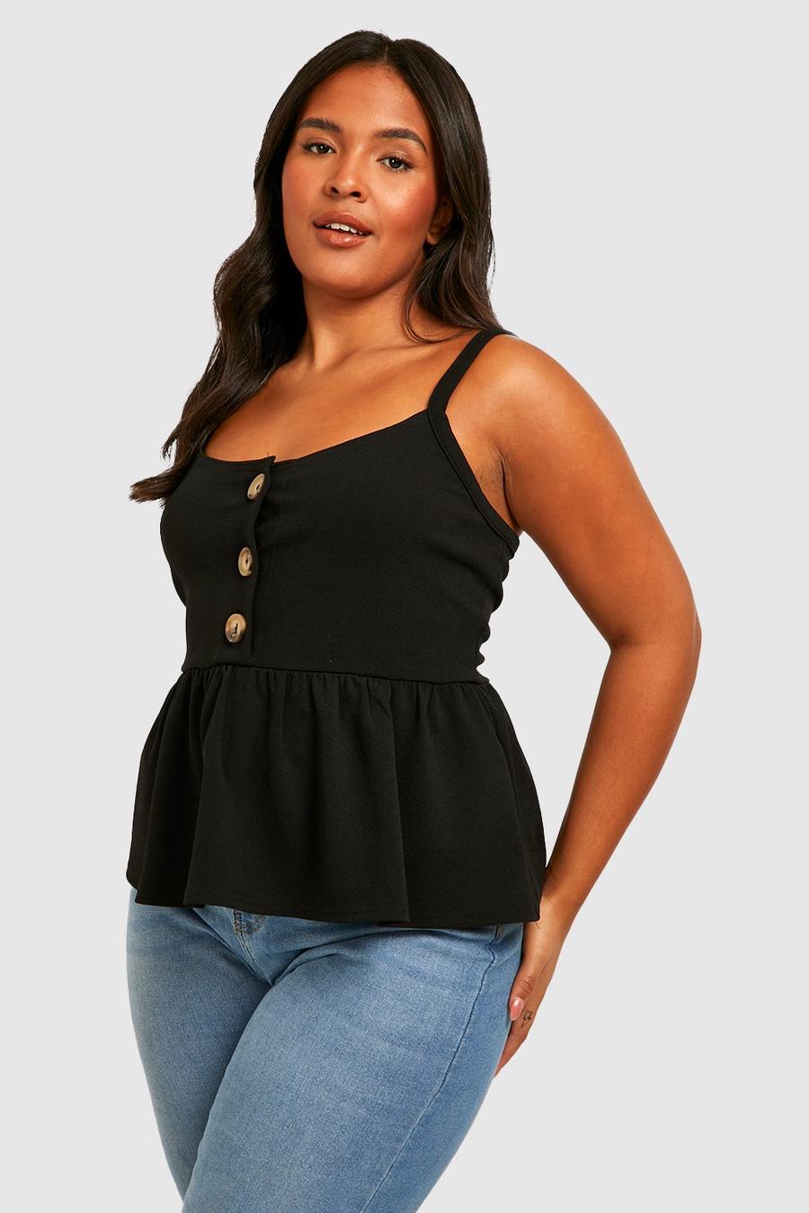 Black Plus Tort Button Smock Camisole image number 1