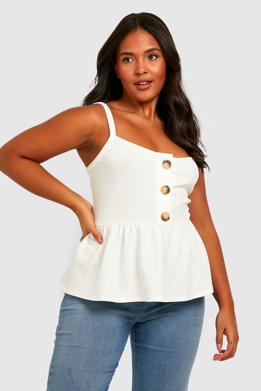 Ivory Plus Tort Button Smock Cami Top image number 1