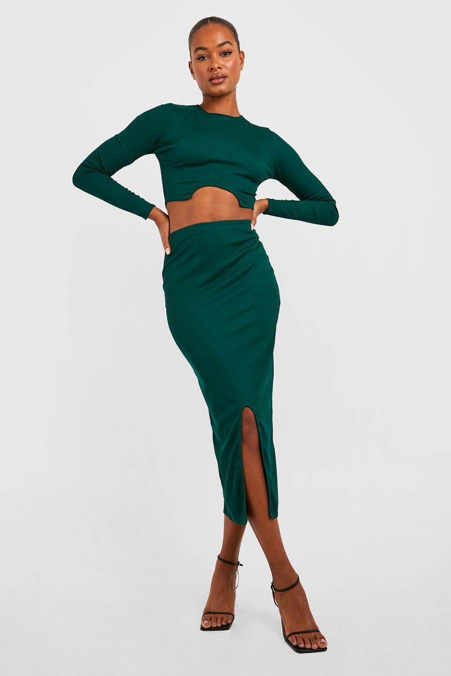 Green Tall Basic Split Front Midi Skirt image number 1
