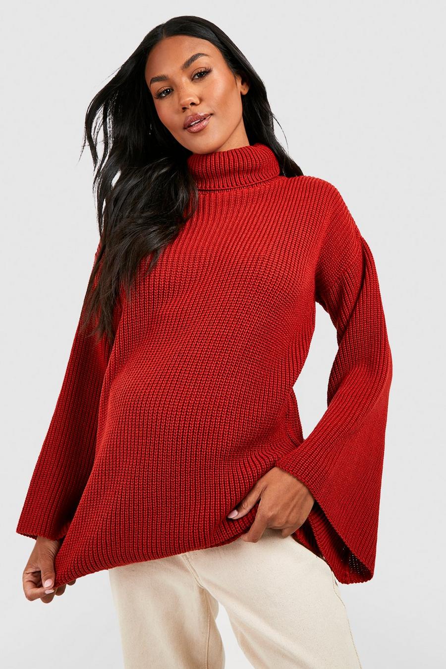 Rust orange Maternity Slouchy Roll Neck Jumper image number 1