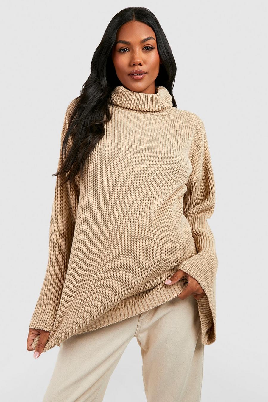 Stone beige Maternity Slouchy Turtleneck Sweater